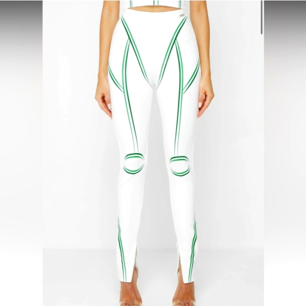 Maniere De Voir -Sketch High Waisted Bandage Leggings - White